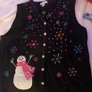 Kim Rogers Black Sweater Vest with Colorful Design Christmas, winter sweater